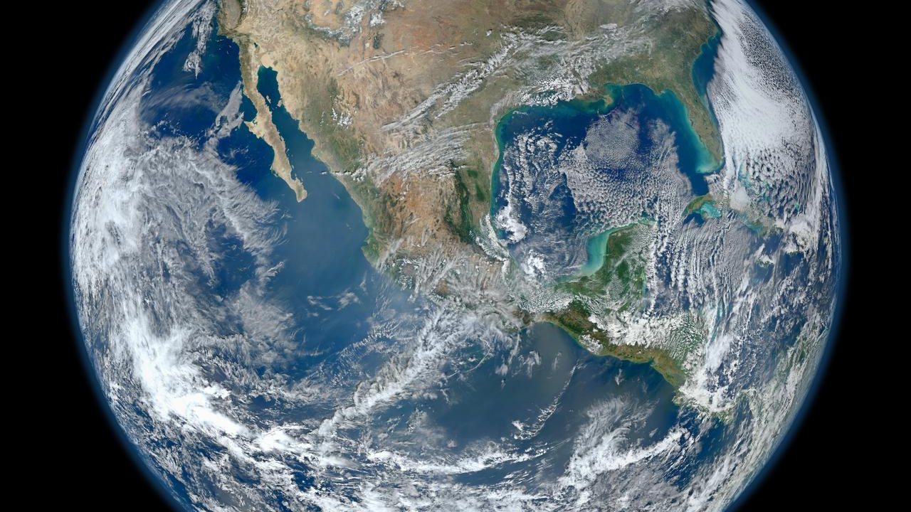 Earth from orbit, clouds and oceans across the Western Hemisphere