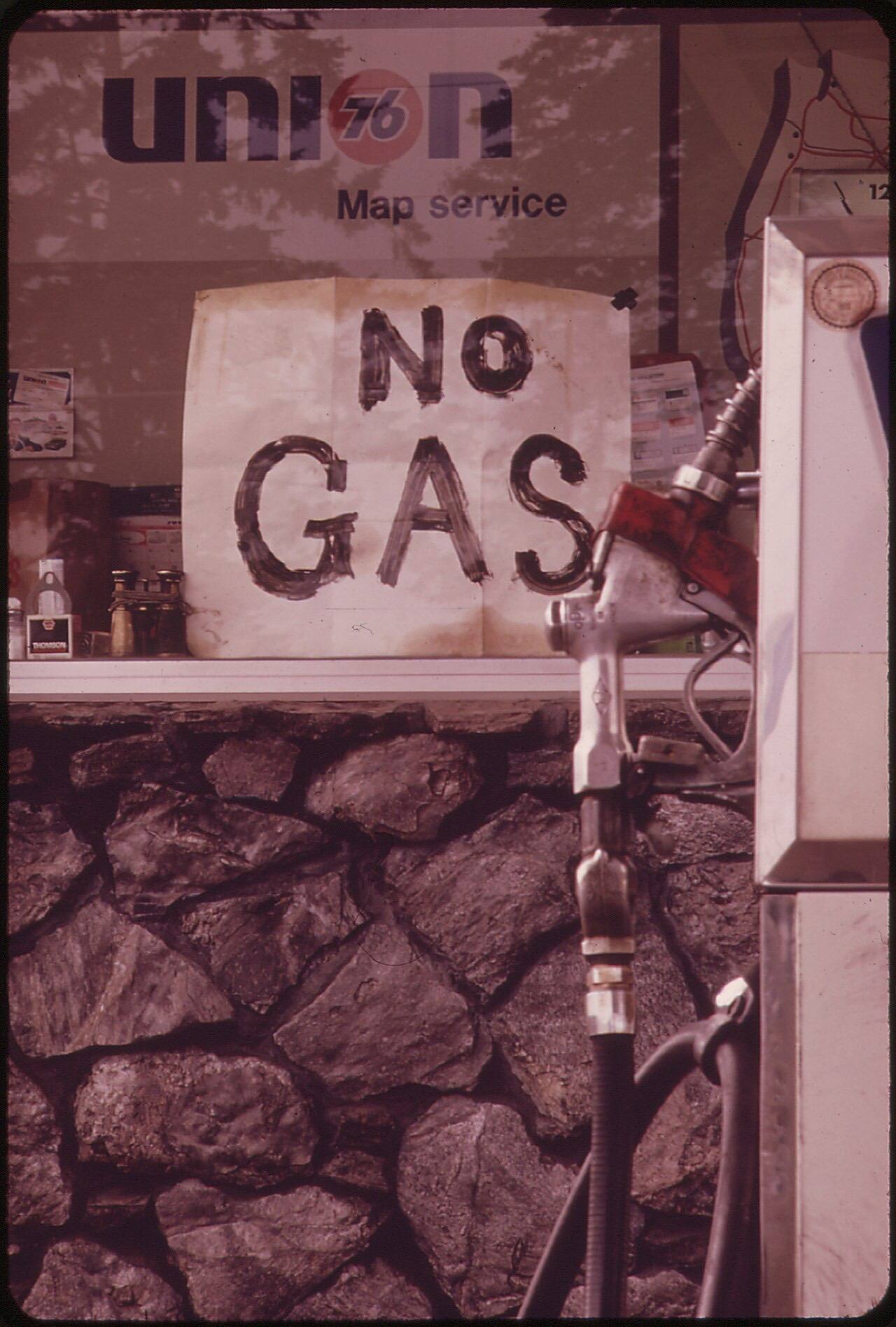One of the Many Service Station Signs Off the Freeway Reflecting Gas Shortage in the Portland Area