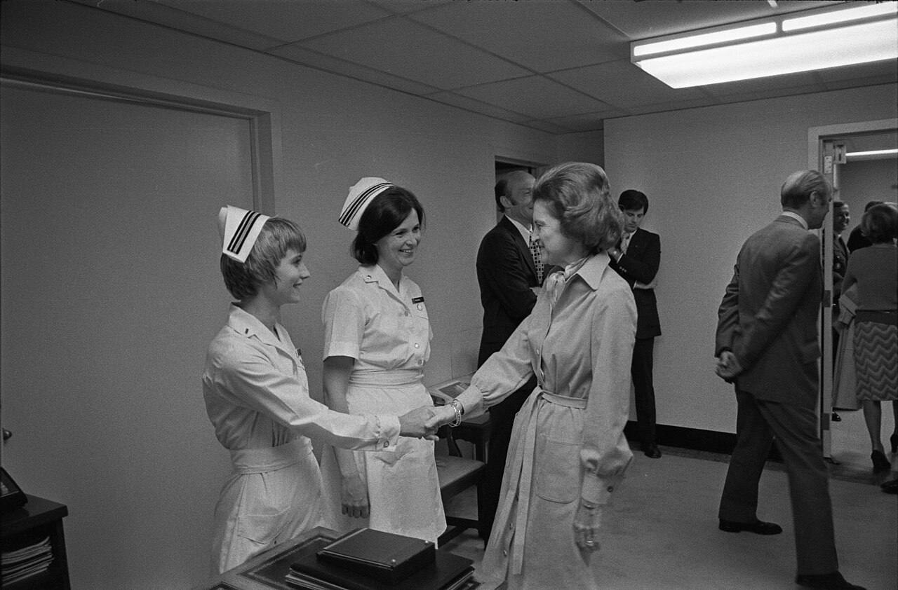 First Lady Betty Ford Thanking Nurses Before Being Discharged from Bethesda Naval Hospital Following Her Breast Cancer Surgery