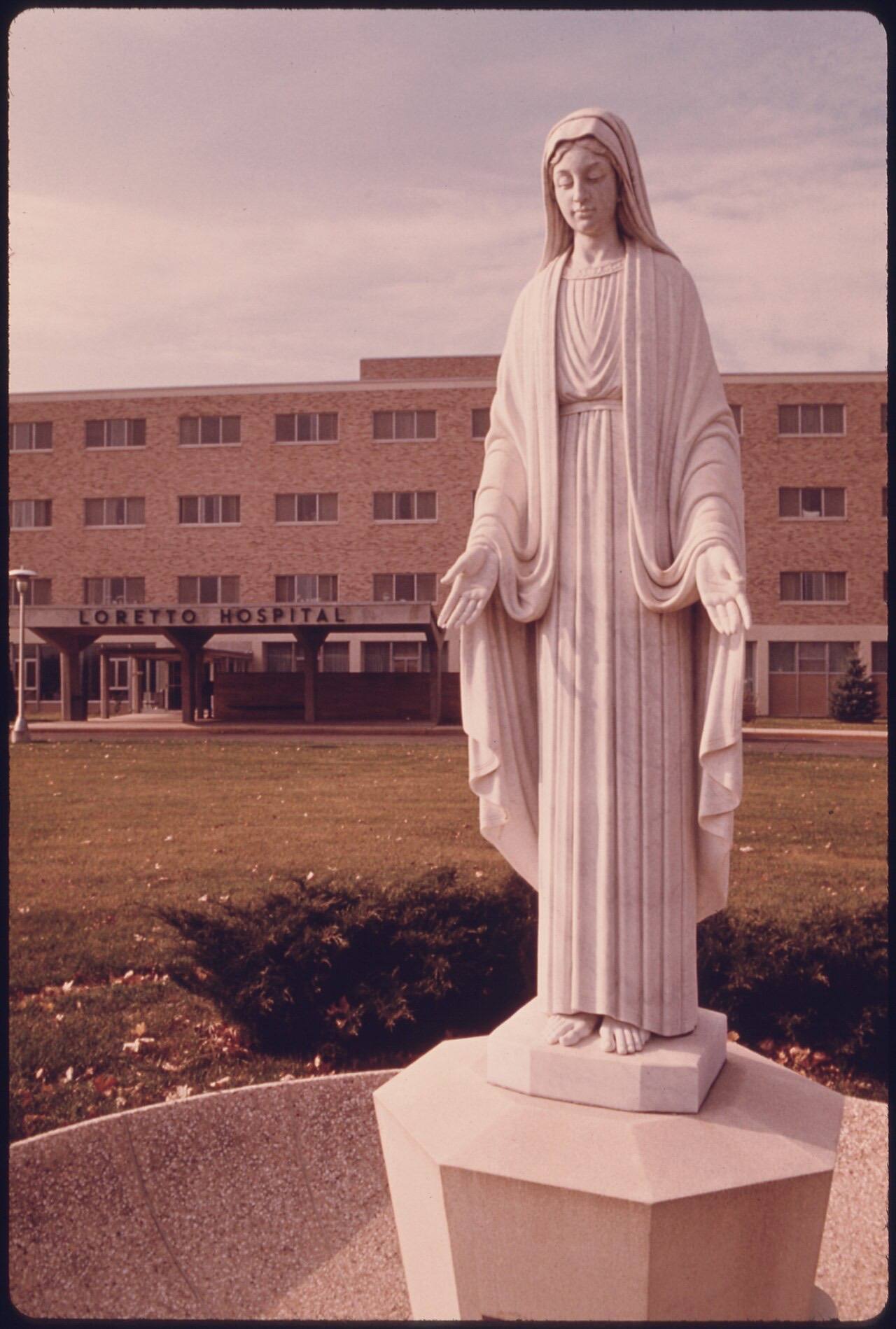 Statue of the Virgin May in Front of the Catholic Loretto Hospital in New Ulm, Minnesota. the Town Was Founded by A...