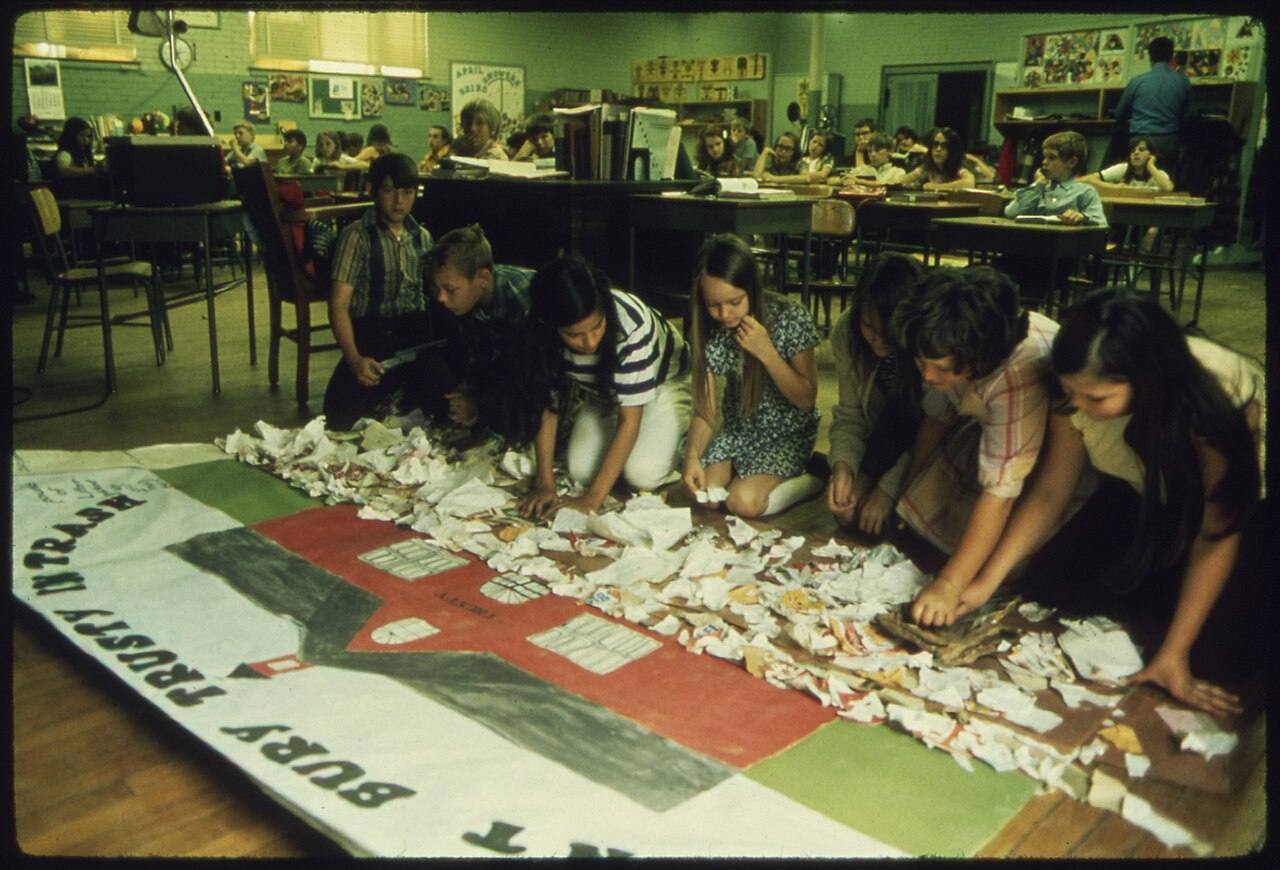 School Children Making Signs in Ecology Awareness Class ( for Other Images in This...