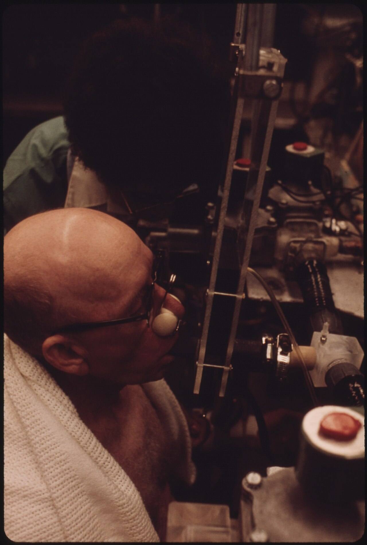 A Technician at the Black Lung Laboratory in the Appalachian Regional Hospital in Beckley, West Virginia, Monitors A...