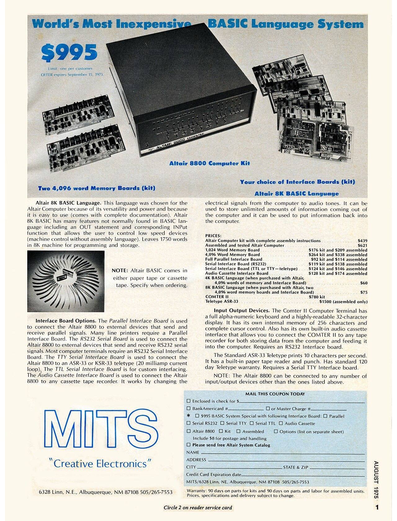 Altair Computer Ad August 1975