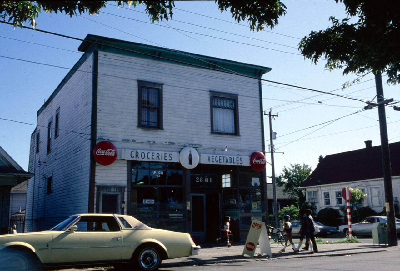 Grocery store at 2601 Yesler Way in the Central District, Seattle, Washington, U.S., circa 1980.