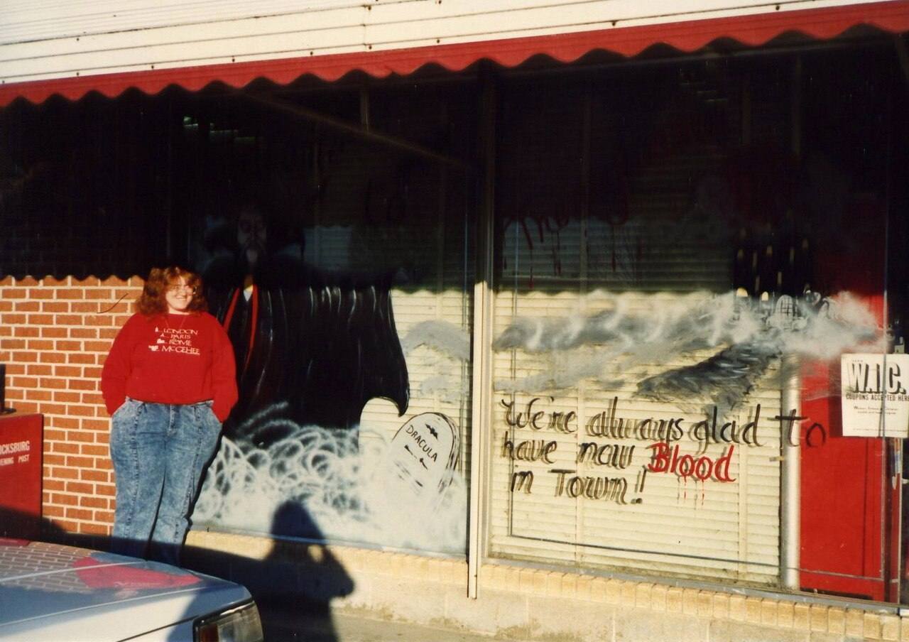 Transylvania, Louisiana. Front of general store. Writer Nancy A. Collins at left.