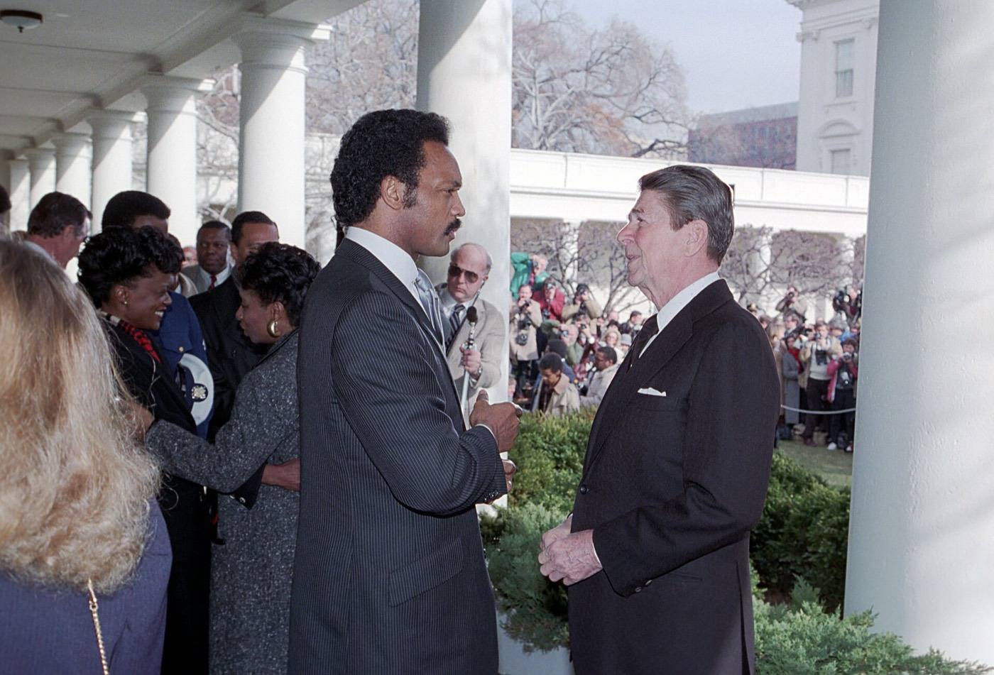 President Ronald Reagan Meeting with Jesse Jackson and Lieutenant Andrew Goodman Who Was Captured on December 4, 1983 During a Bombing Raid Against Syrian Antia