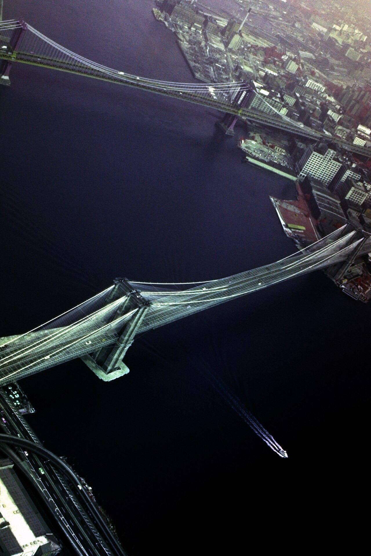 Analog Infrared Aerial - Manhattan - Brooklyn Bridges, New York, 1980