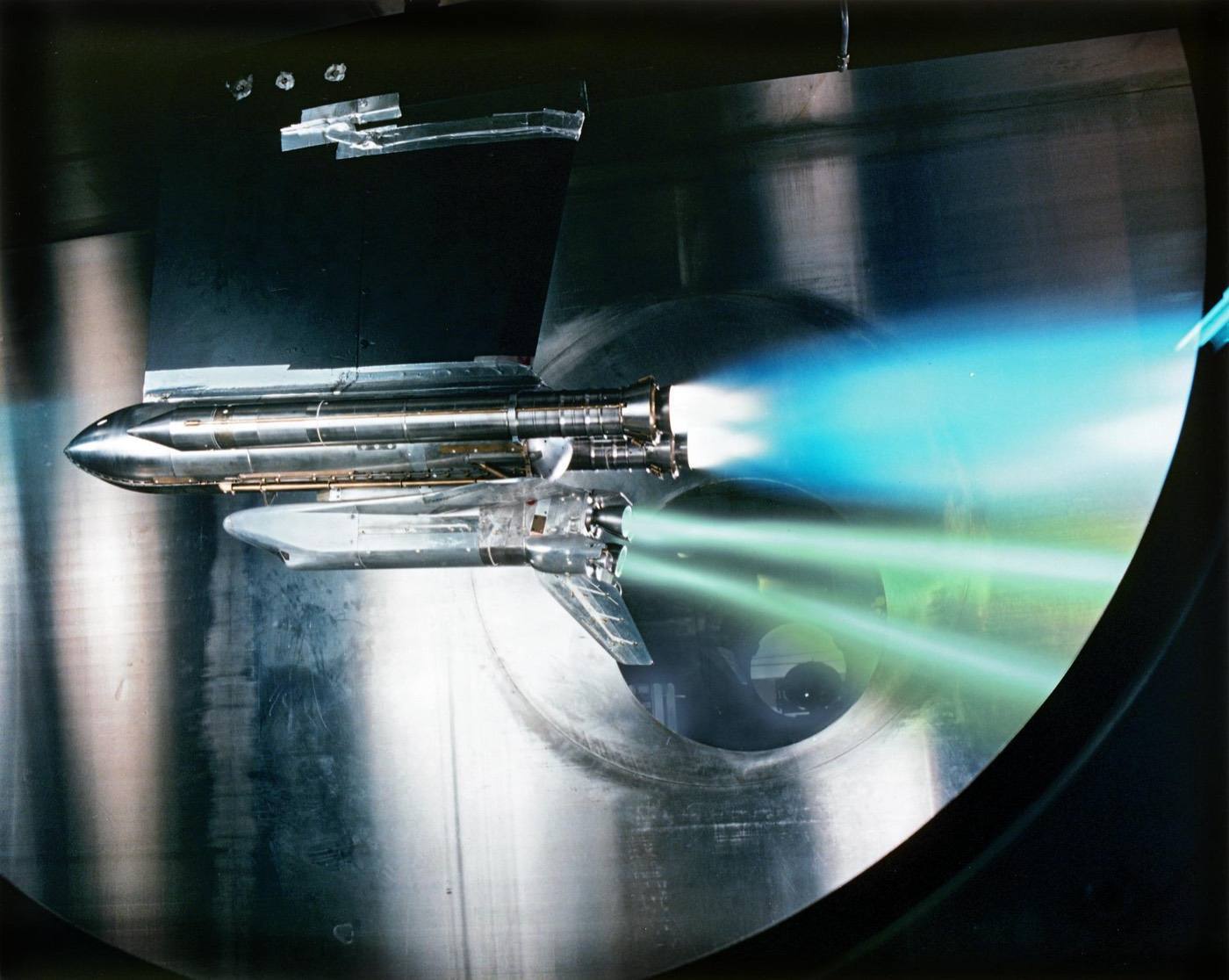 SHUTTLE ENGINE OUT TEST done after the Space Shuttle Challenger disaster. This was part of the investigation after the Challenger accident
