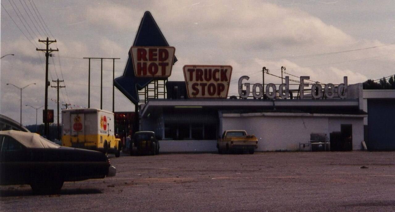 Truck stop restaurant in Merridian, Mississippi. "Red Hot Truck Stop Good Food".