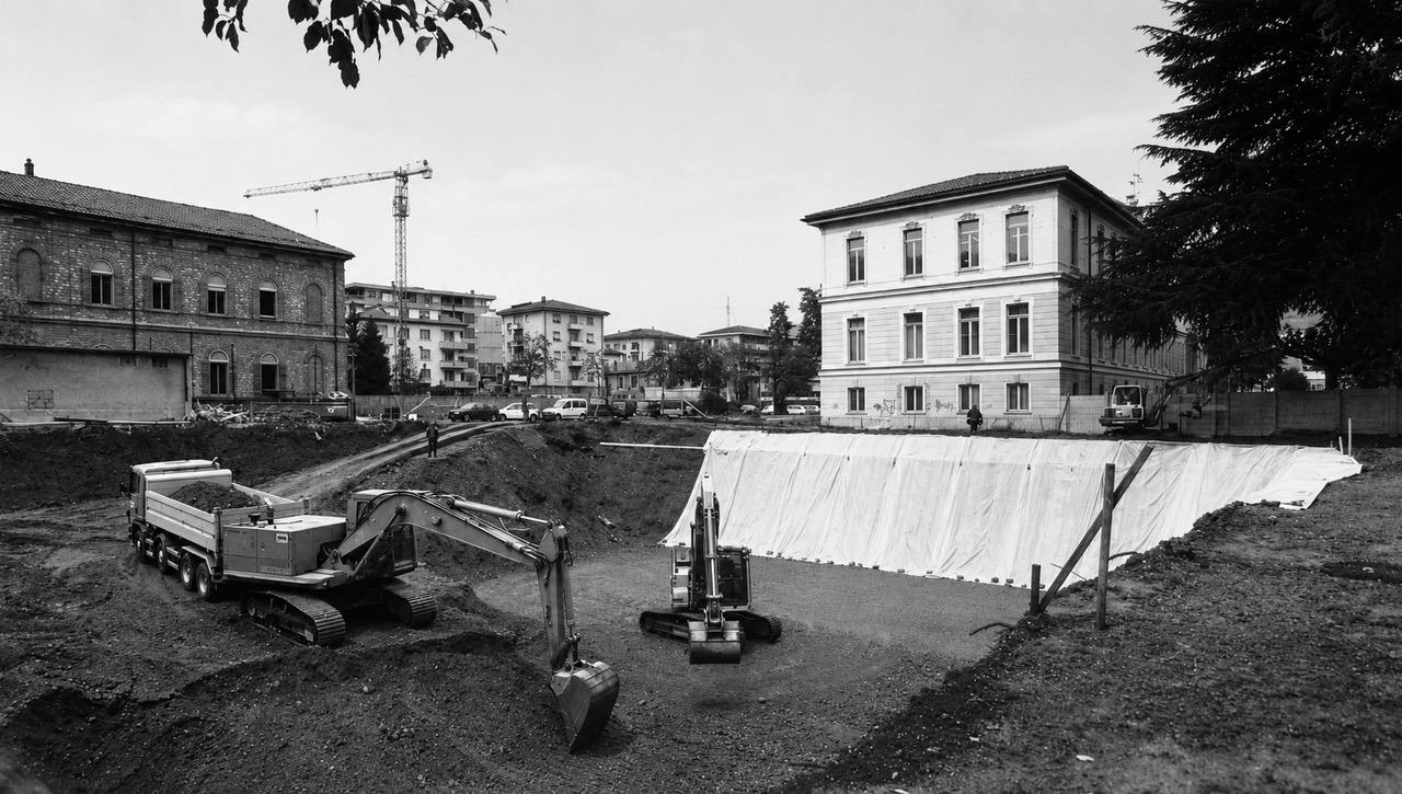 Excavation works within the former Civic Hospital complex during the redevelopment of the area for university use by the Università della Svizzera italiana (USI
