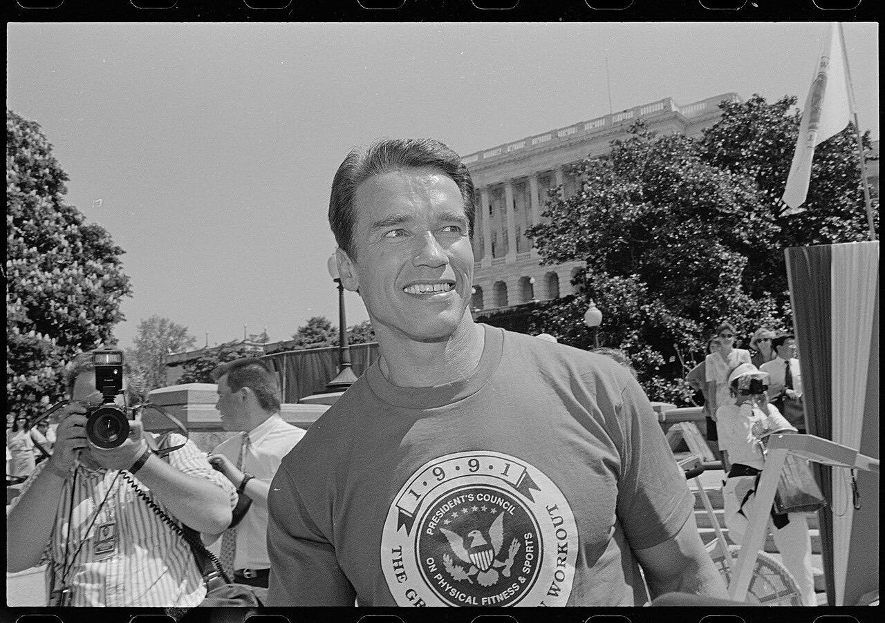 Arnold Schwarzenegger on Capitol Hill for an event related to the President's Council on Physical Fitness and Sports
