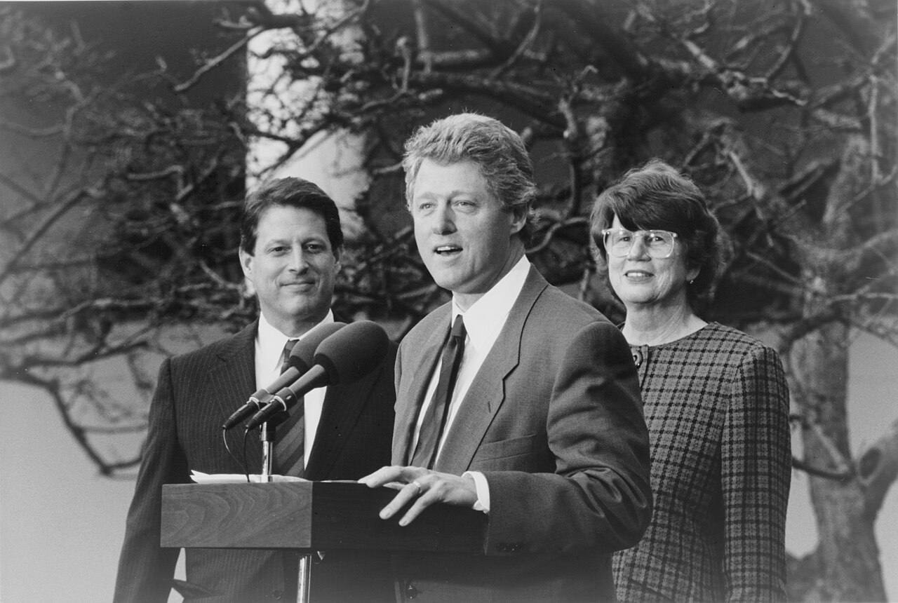 Bill Clinton with Al Gore and Janet Reno