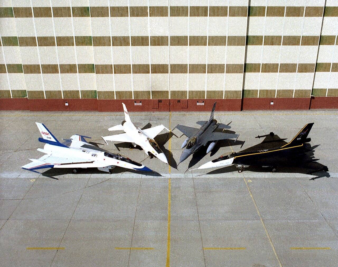 Four different versions of the F-16 were used by Dryden in the 1990s (EC97-44293-1)