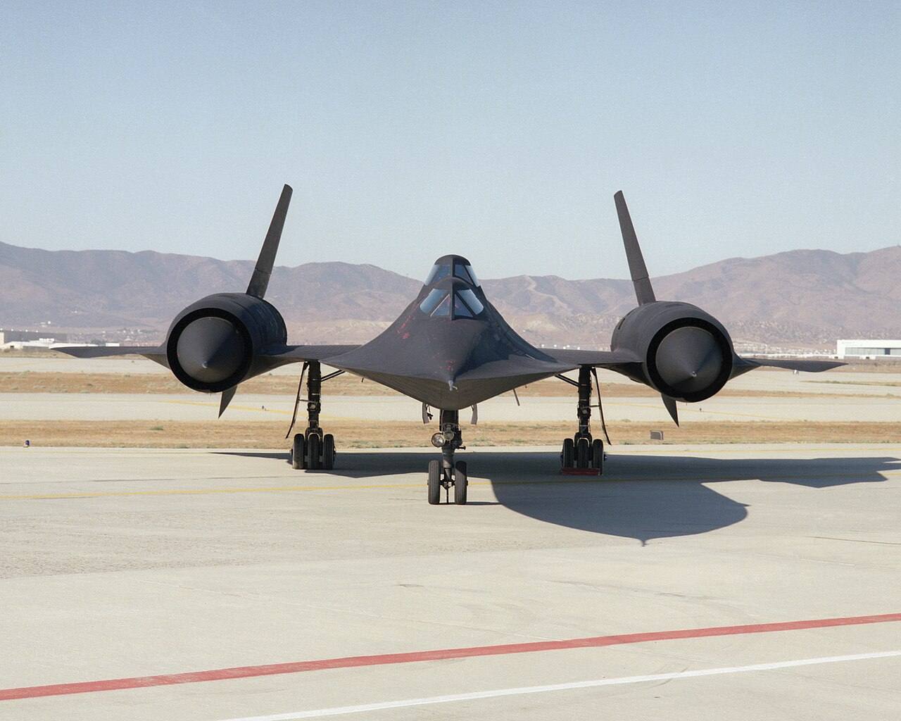 This photo shows a head-on view of NASA's SR-71B on the ramp at the Air Force's Plant 42 in Palmdale, California, shortly before delivery to DFRC (EC91-0365-7)