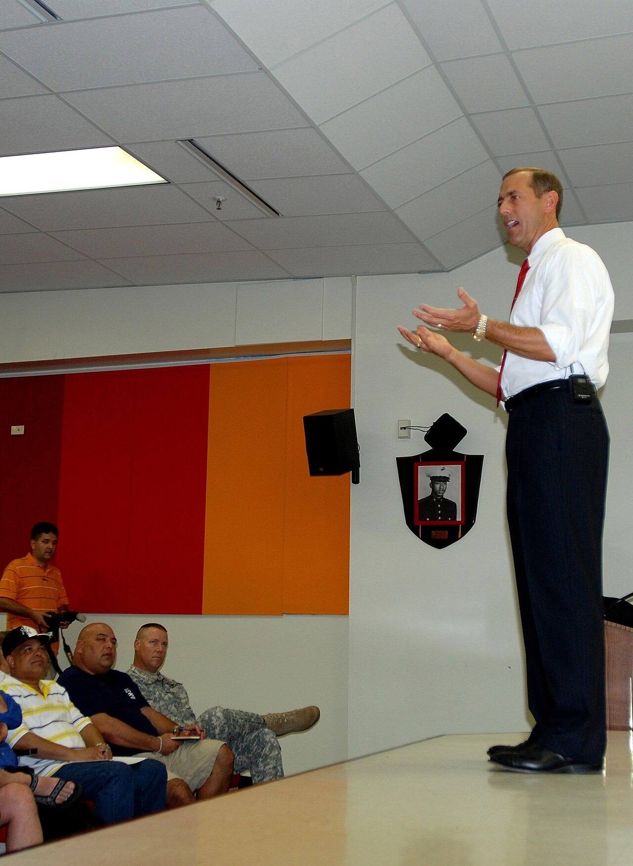 U.S. Army Brig. Gen. Gregory Zanetti, deputy commander with Joint Task Force Guantanamo, speaks to U.S.