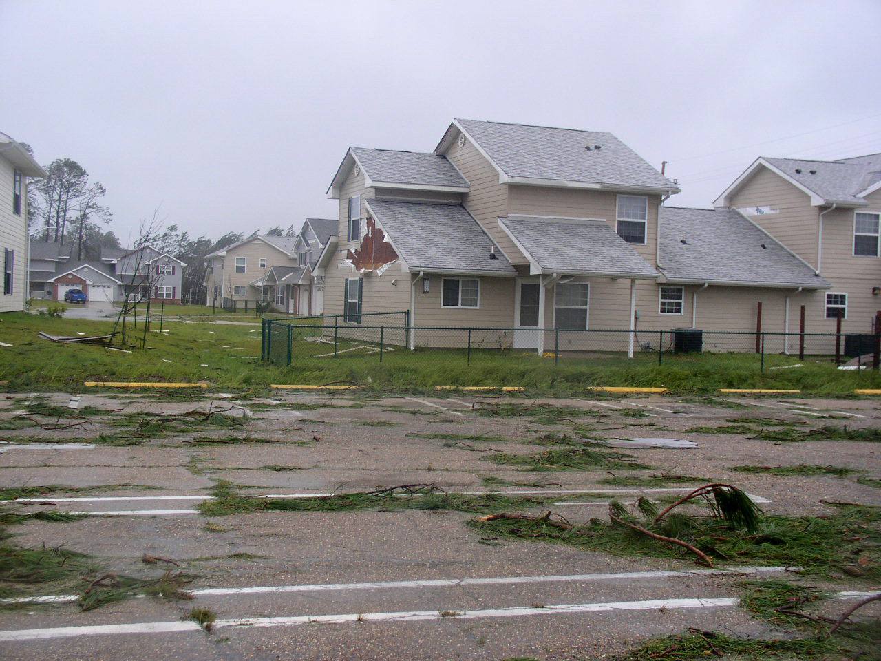 US Navy 050902-N-0000X-002 The family housing area on board Naval Construction Battalion Center (NCBC) Gulfport, Miss., shows damage from Hurricane Katrina