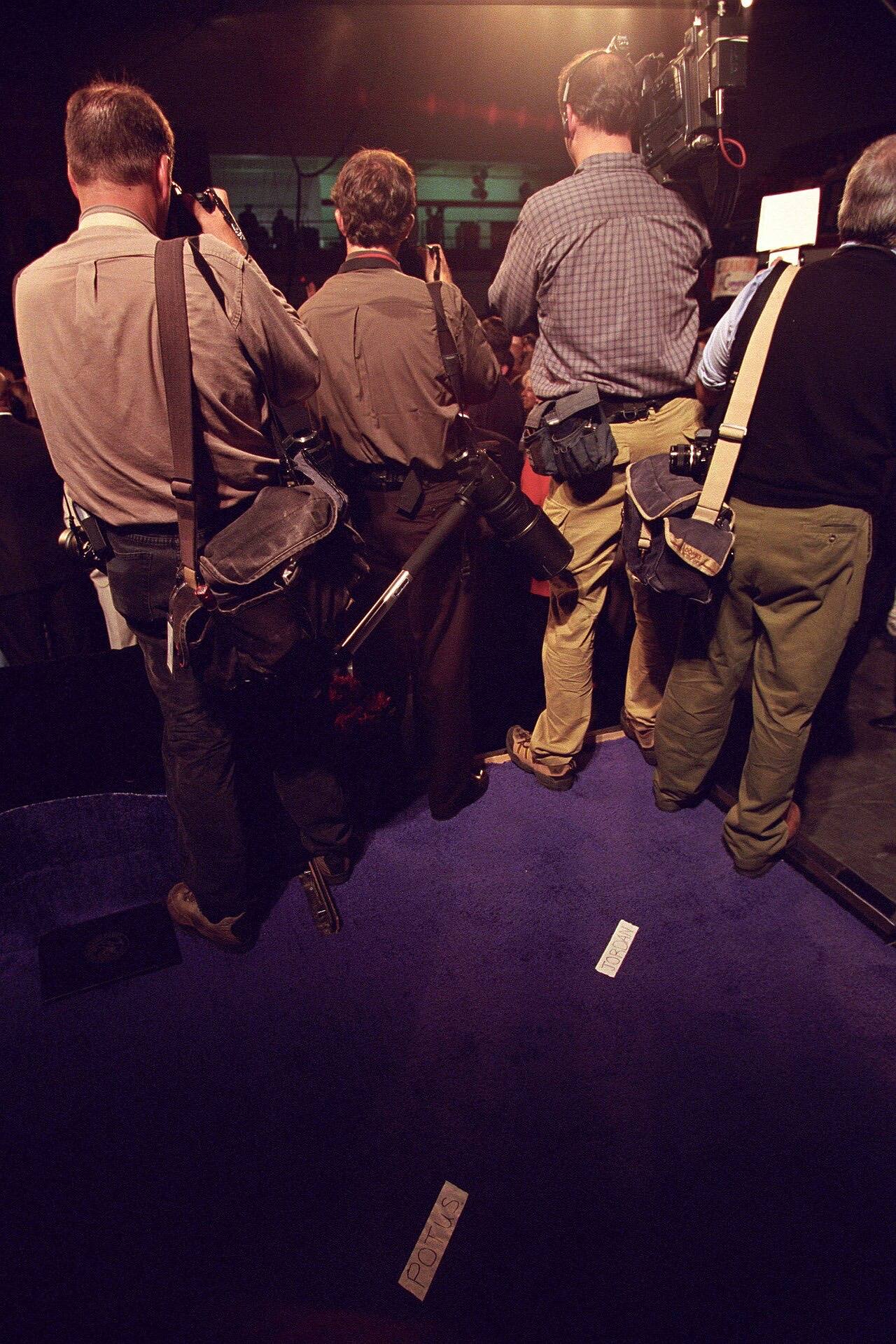 Photograph of Press Pool Photographers Taking Photographs during a Kentucky Democratic Rally Event where President William Jefferson Clinton Delivered Remarks i