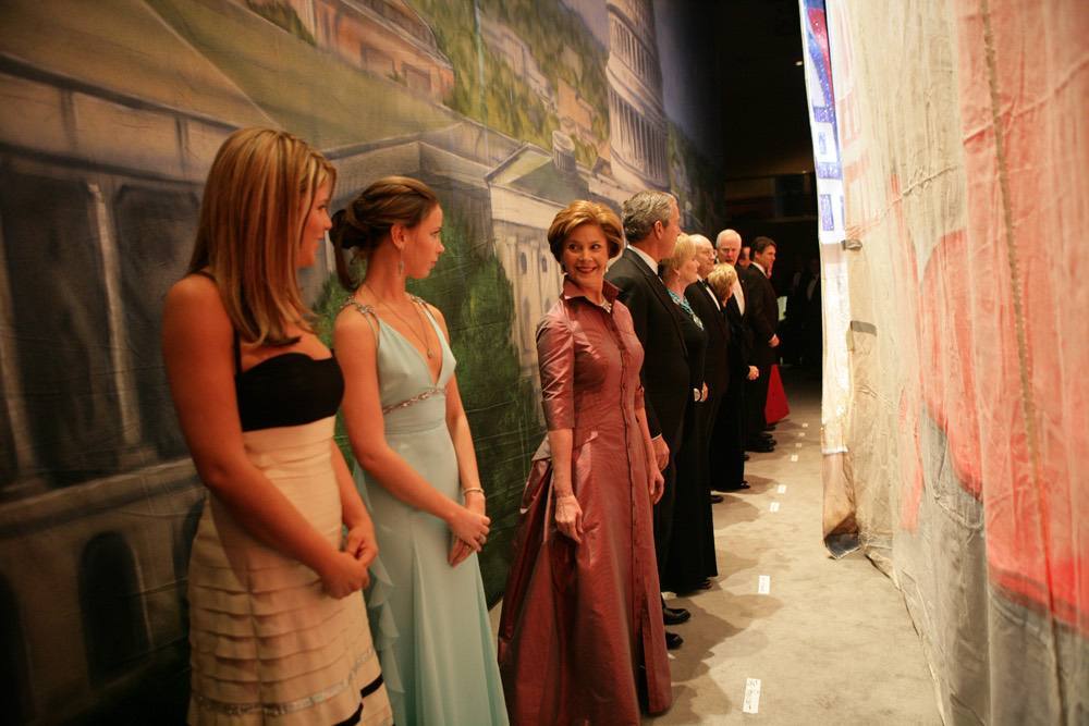 President George W. Bush Is Backstage at the Black Tie and Boots Inaugural Ball with Jenna and Barbara Bush, Mrs.