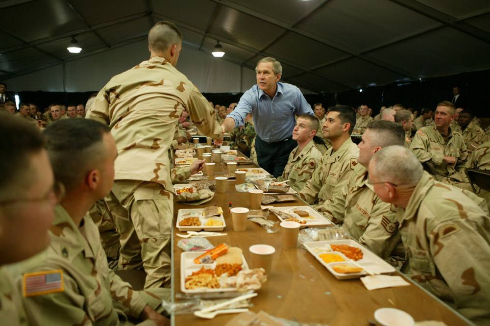 President George W. Bush Greets National Guardsmen as He Joins Them for Lunch at Fort Polk, Louisiana