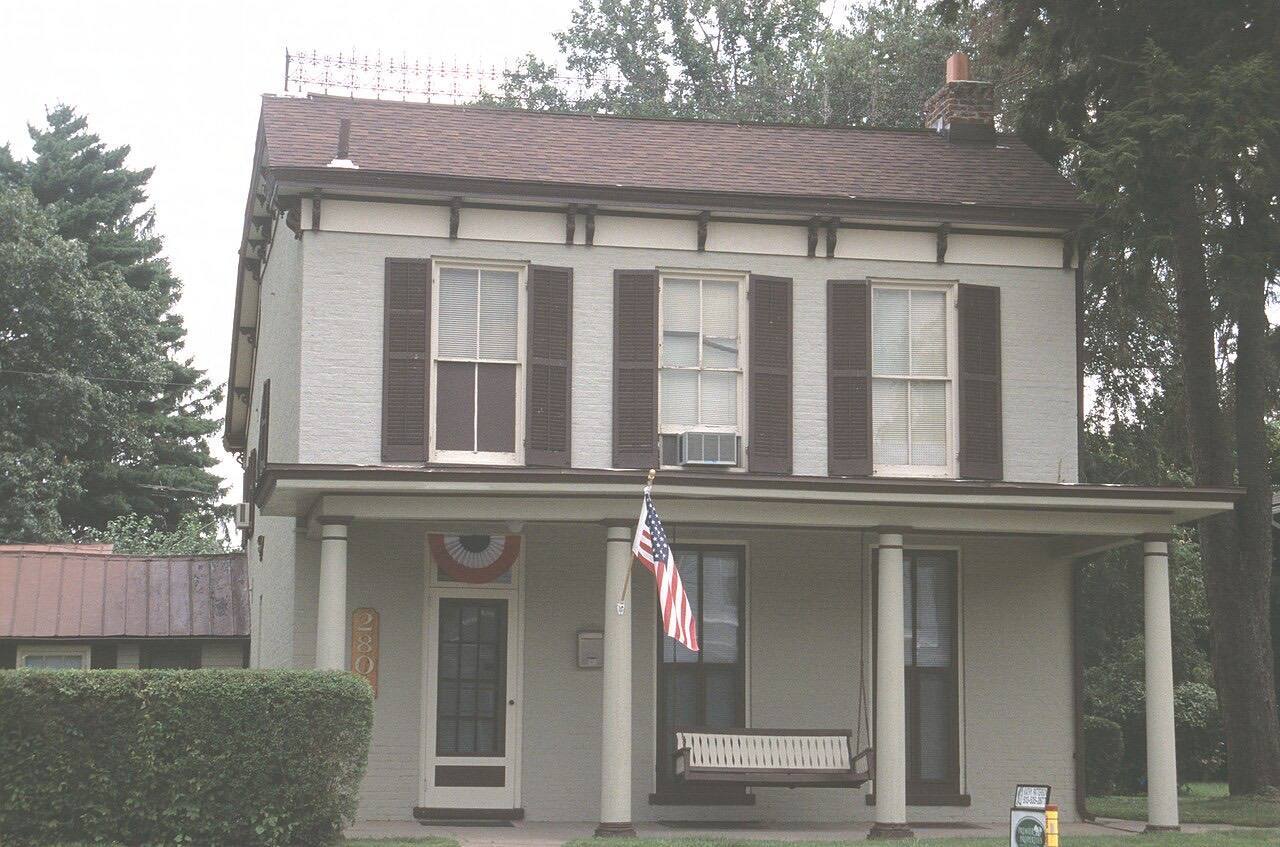 2804 Main Street; Patriot; Indiana; Switzerland; Posey; Brick house brackets below the roof line and iron cresting on the roof ridge.