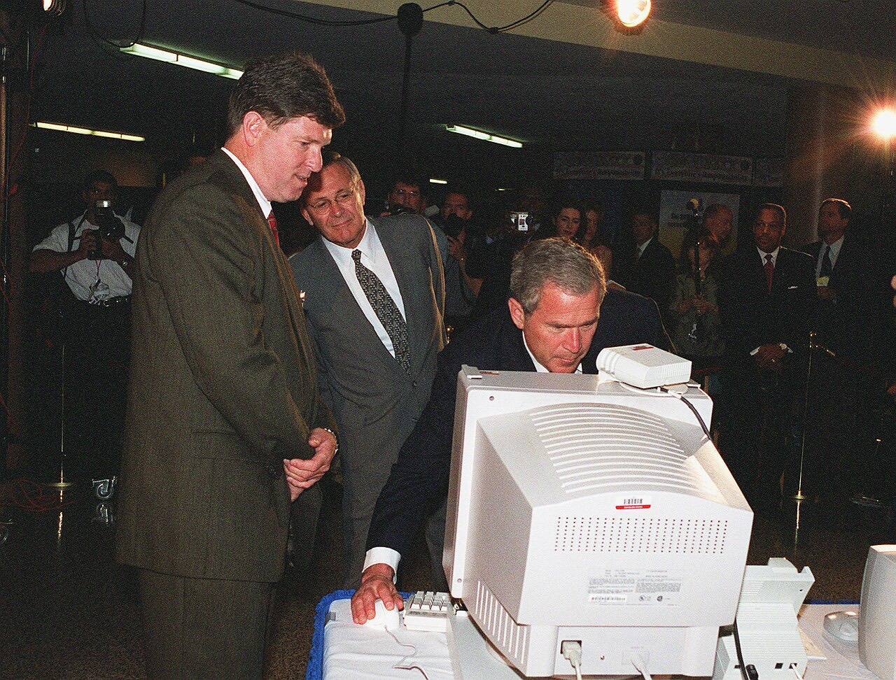 George W. Bush uses computer technology to send a message, 2001
