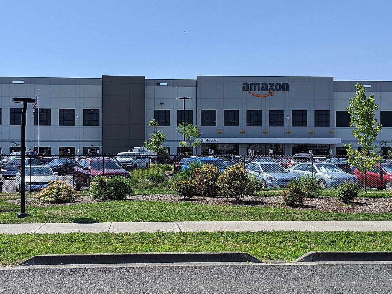 Amazon's Troutdale, Oregon warehouse/fulfillment center ("DC") seen from street.