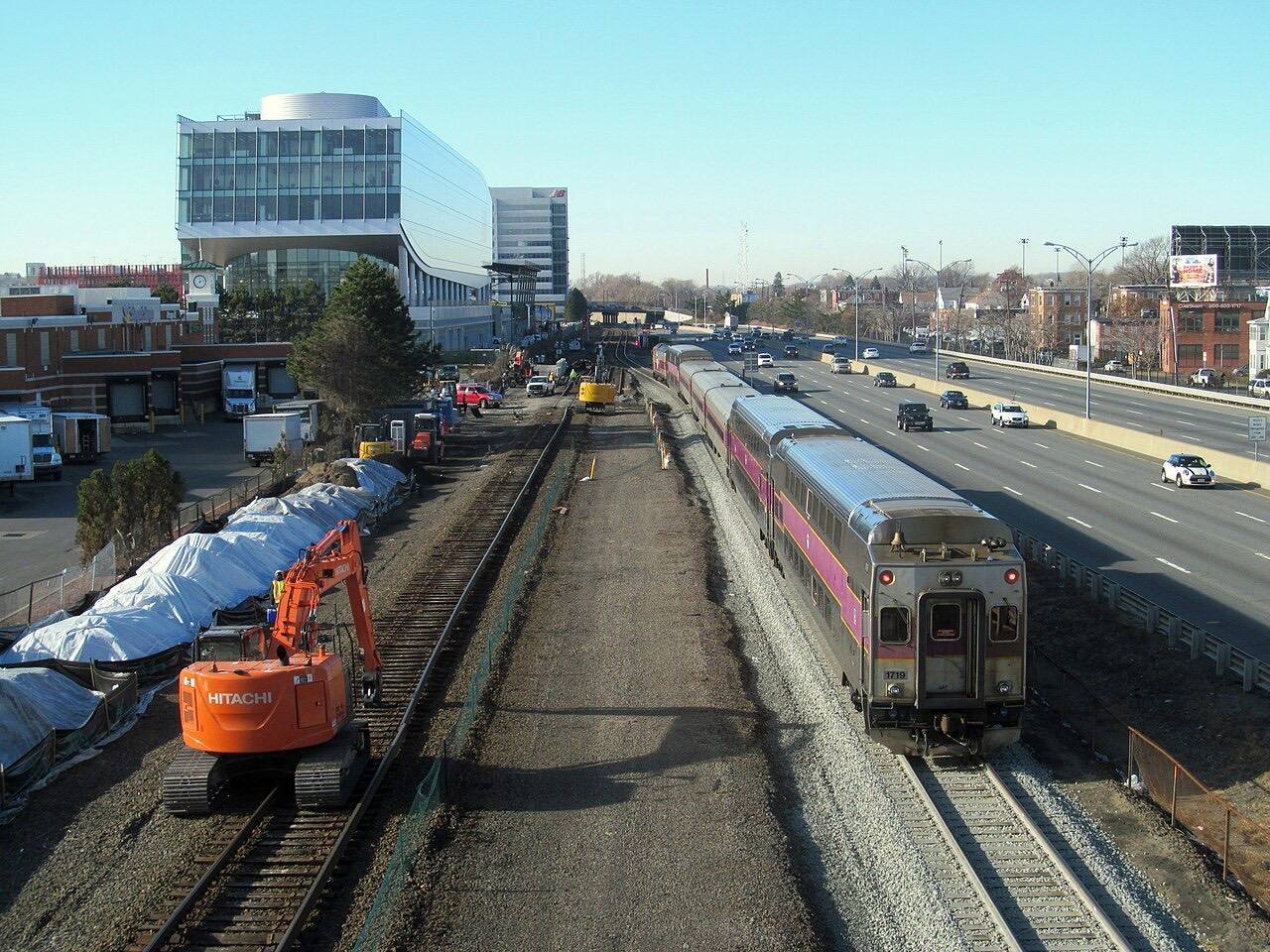 MBTA 1719 at Boston Landing construction site, December 2015