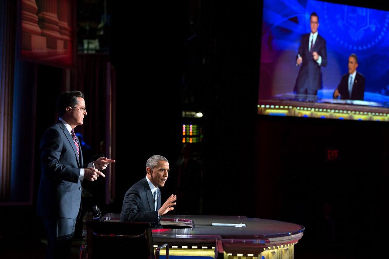 Stephen Colbert and Barack Obama, 2014