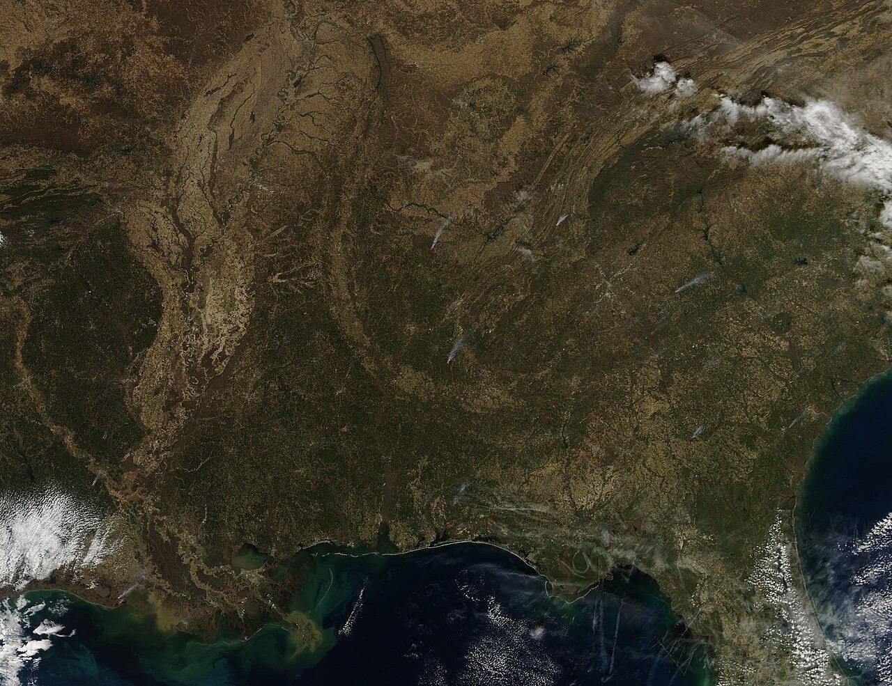 Fires in southeastern United States (MODIS 2015-02-15)