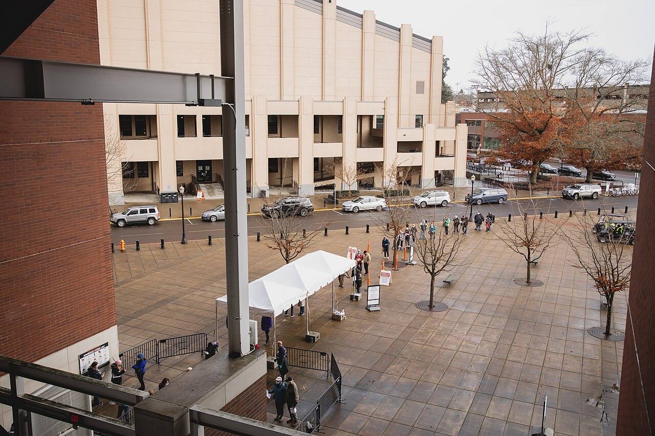 COVID-19 mass vaccination clinic at Oregon State University's Reser Stadium
