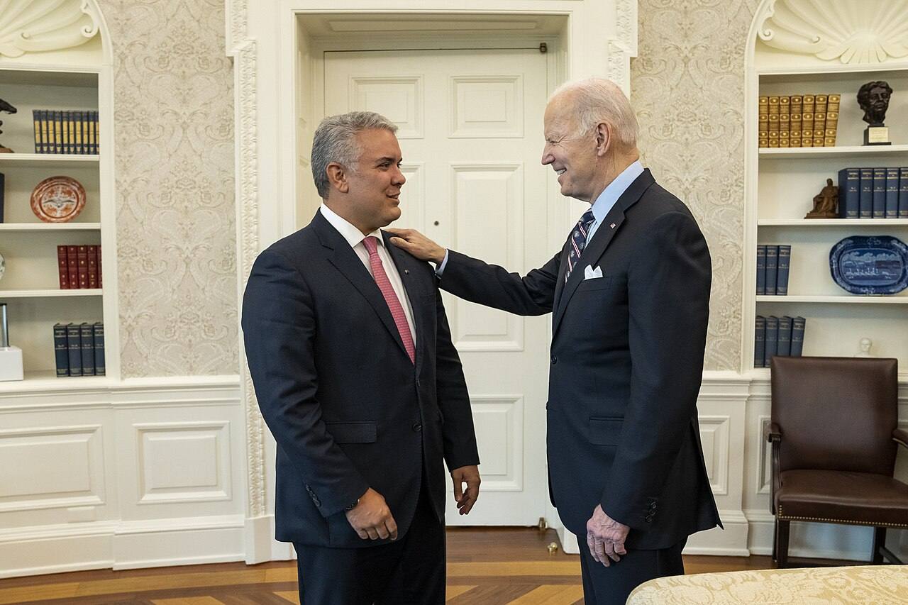 President Joe Biden meets with Columbian President Iván Duque Márquez, Thursday, March 10, 2022, in the Oval Office. (Official White House Photo by Adam Schultz