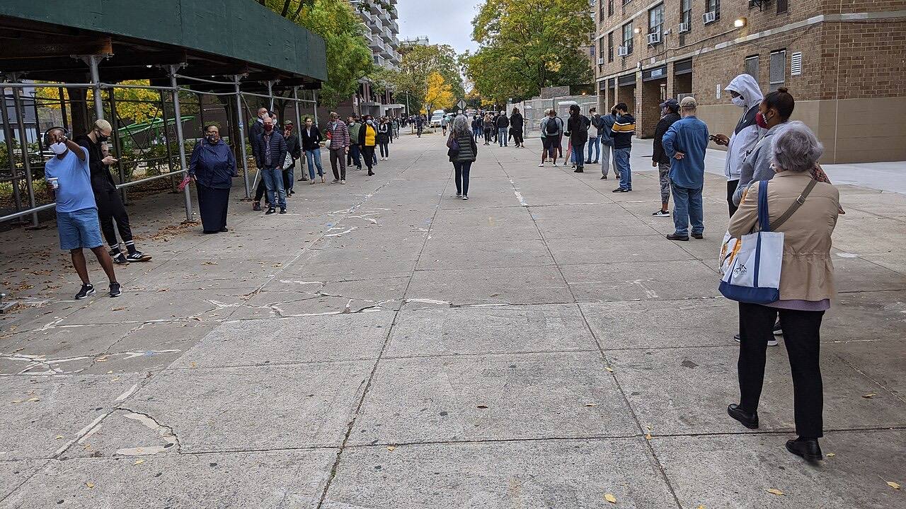 The voting line went past the polling place on 13th Street before turning around into the final stretch.