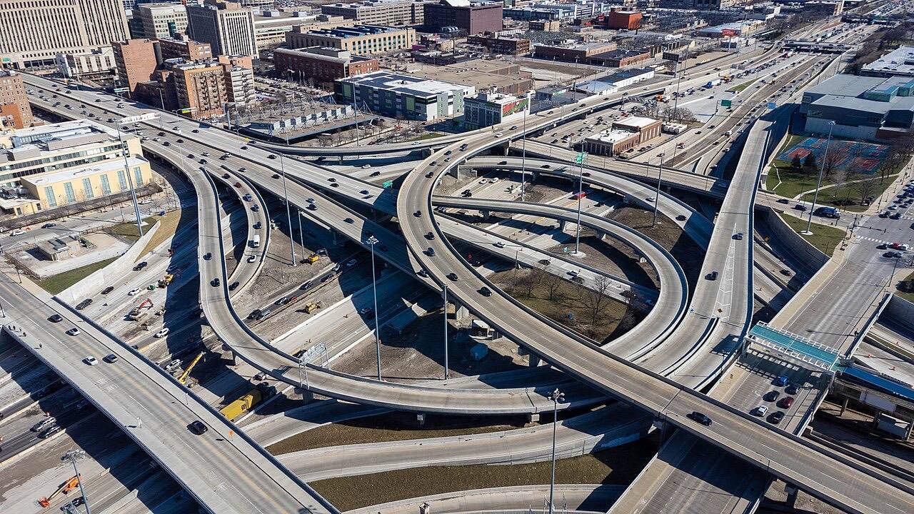 The Jane M. Byrne Interchange, in Chicago, IL, in April 2022.