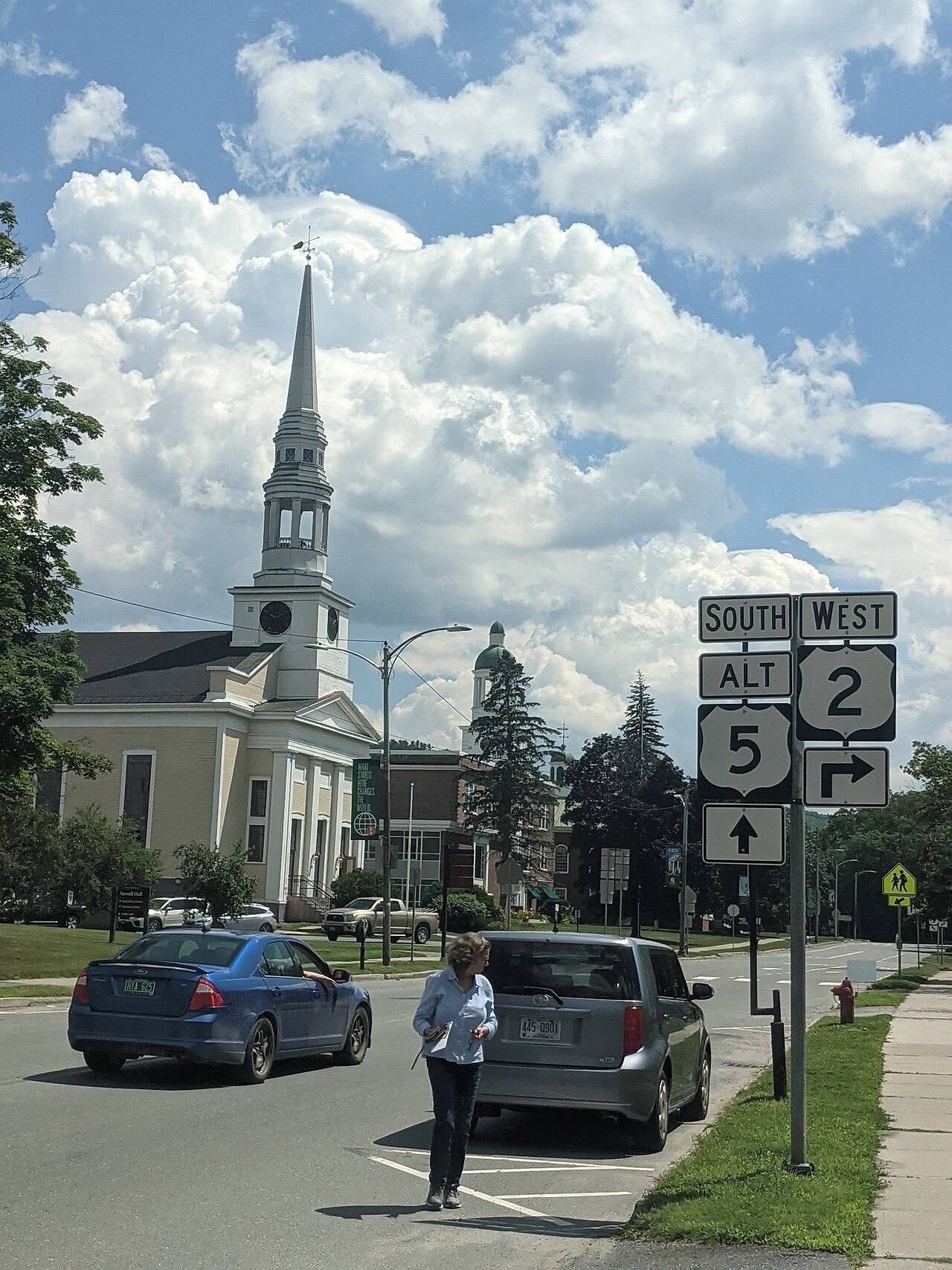 Main Street scene in St. Johnsbury, Vermont.