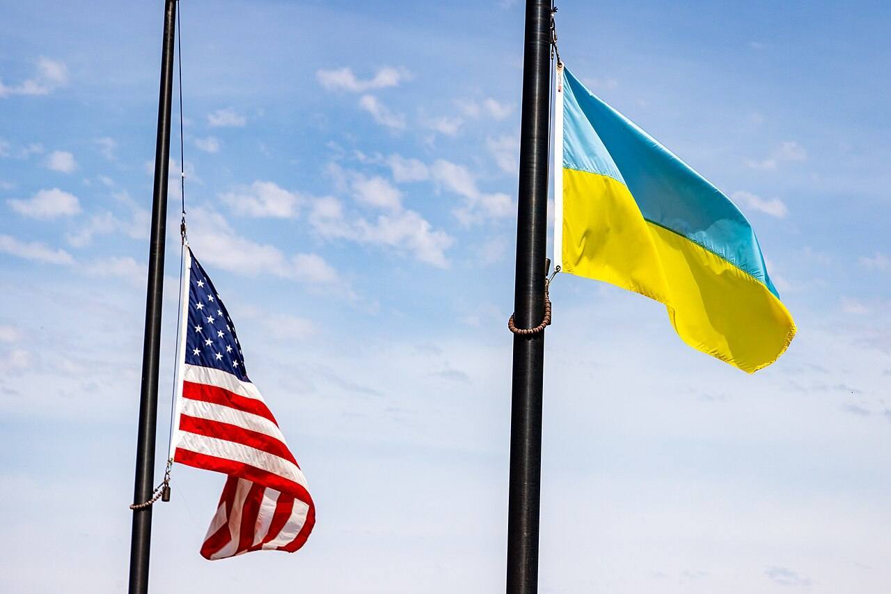United States--Ukraine Flags, Riverfront Park, Dixon, Illinois.