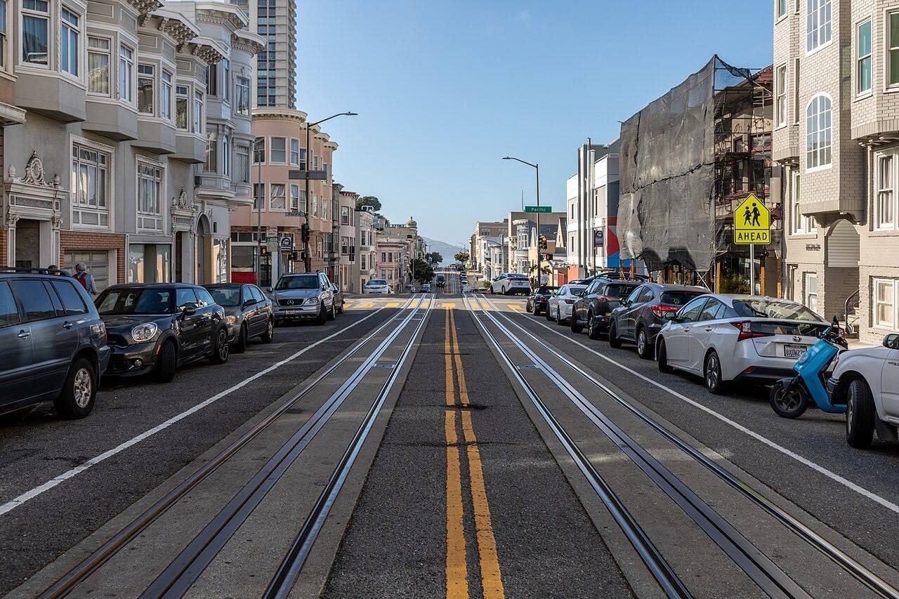 Mason Street with cable car track, San Francisco, California, USA