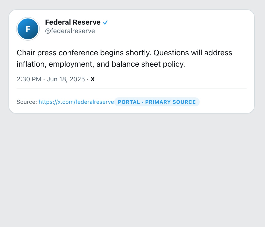 Screenshot of X post by @federalreserve