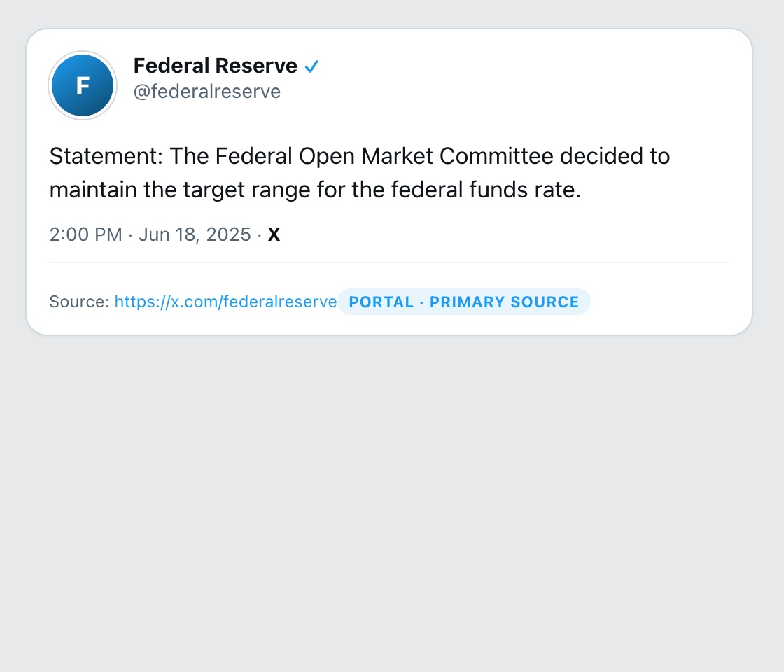 Screenshot of X post by @federalreserve
