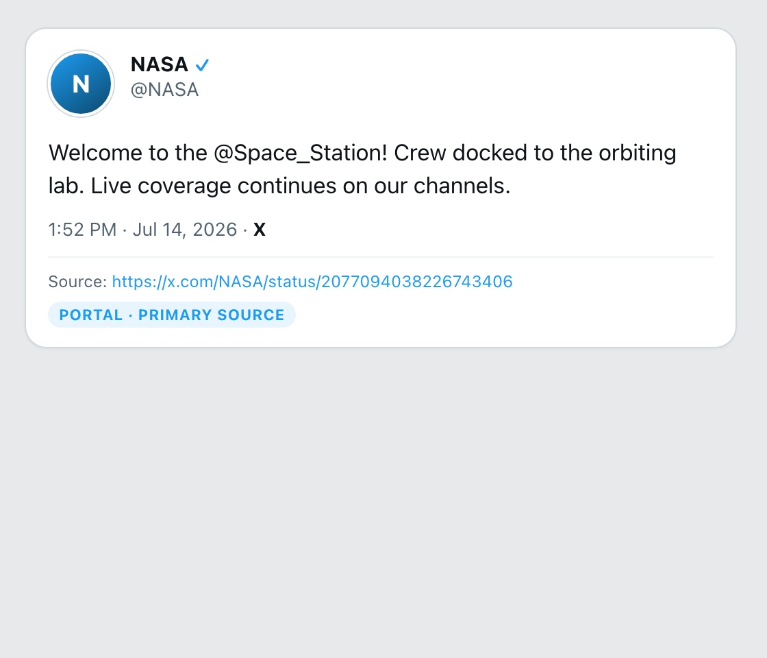 Screenshot of X post by @NASA