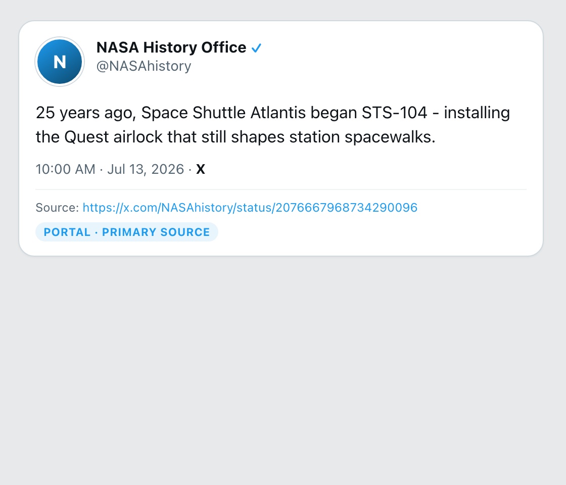 Screenshot of X post by @NASAhistory