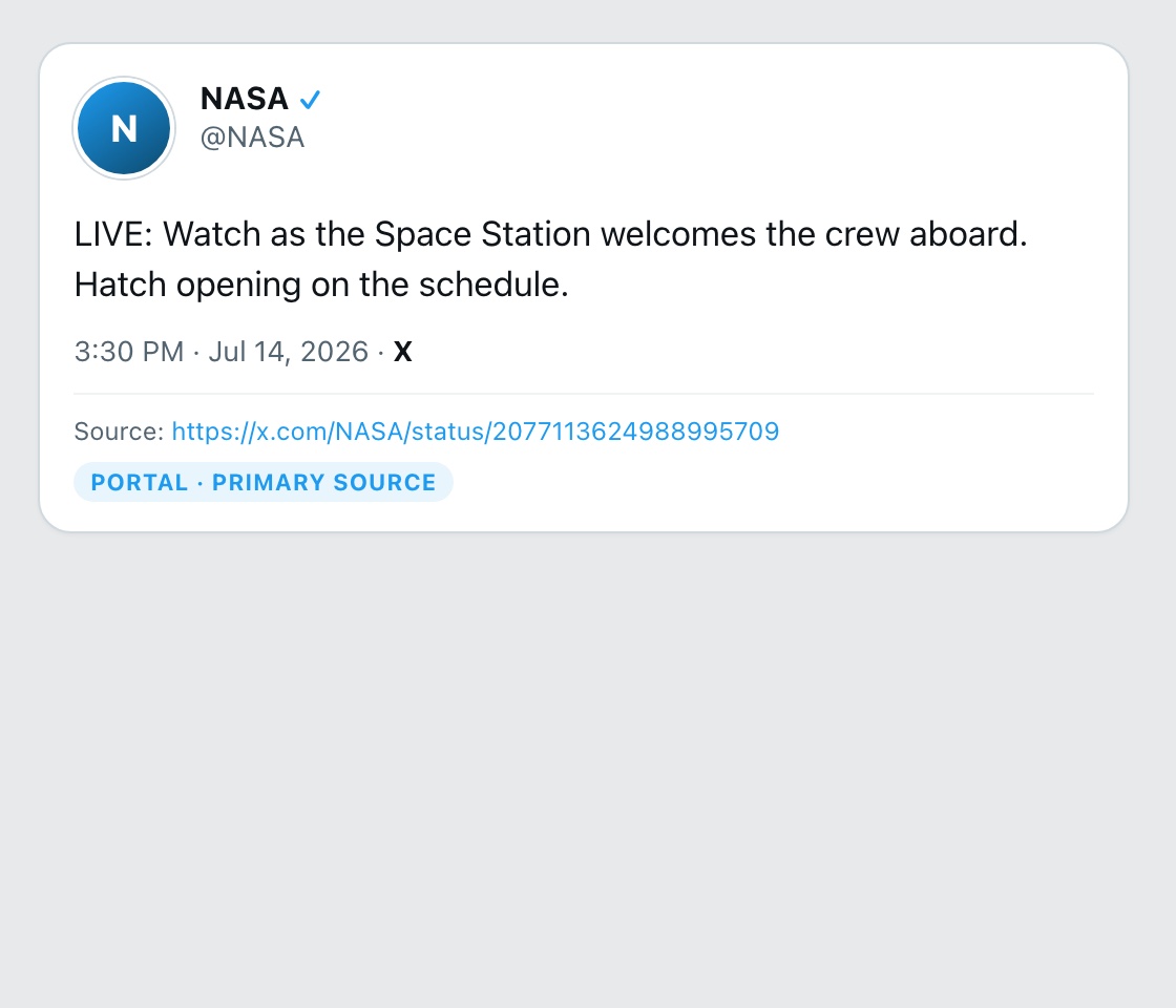 Screenshot of X post by @NASA