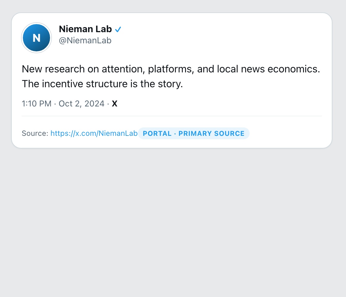 Screenshot of X post by @NiemanLab