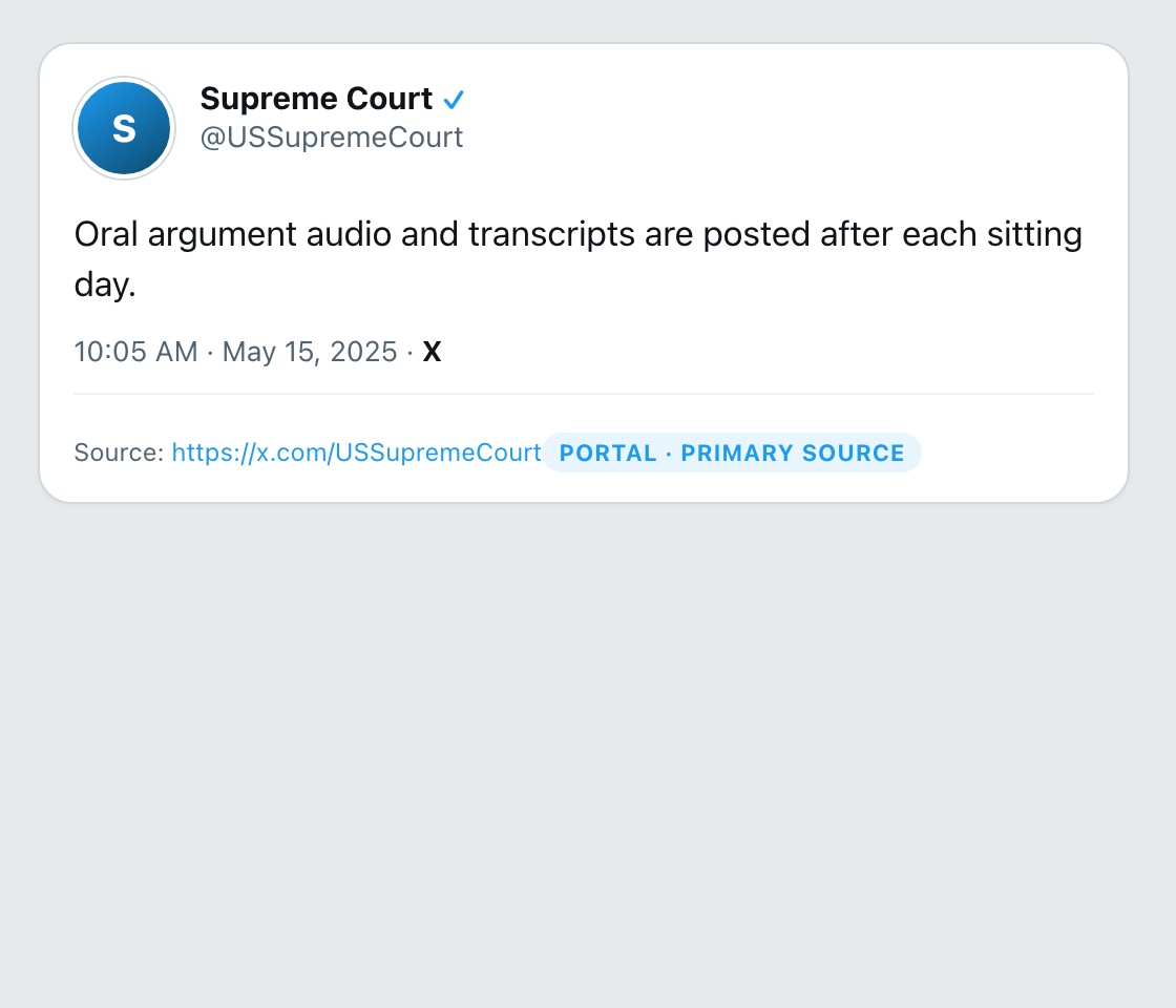 Screenshot of X post by @USSupremeCourt