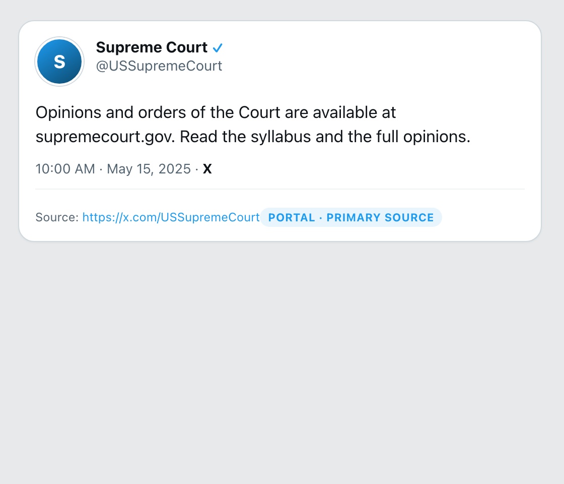Screenshot of X post by @USSupremeCourt